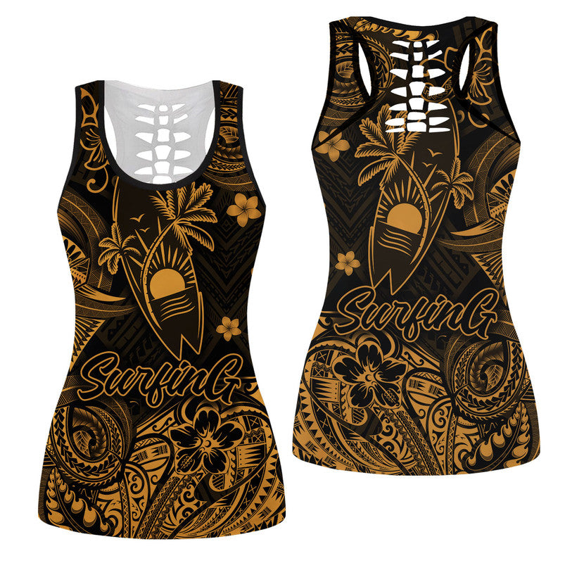 Hawaii Surfing Polynesian Hollow Tank Top Unique Style - Gold LT8 Female Gold - Polynesian Pride