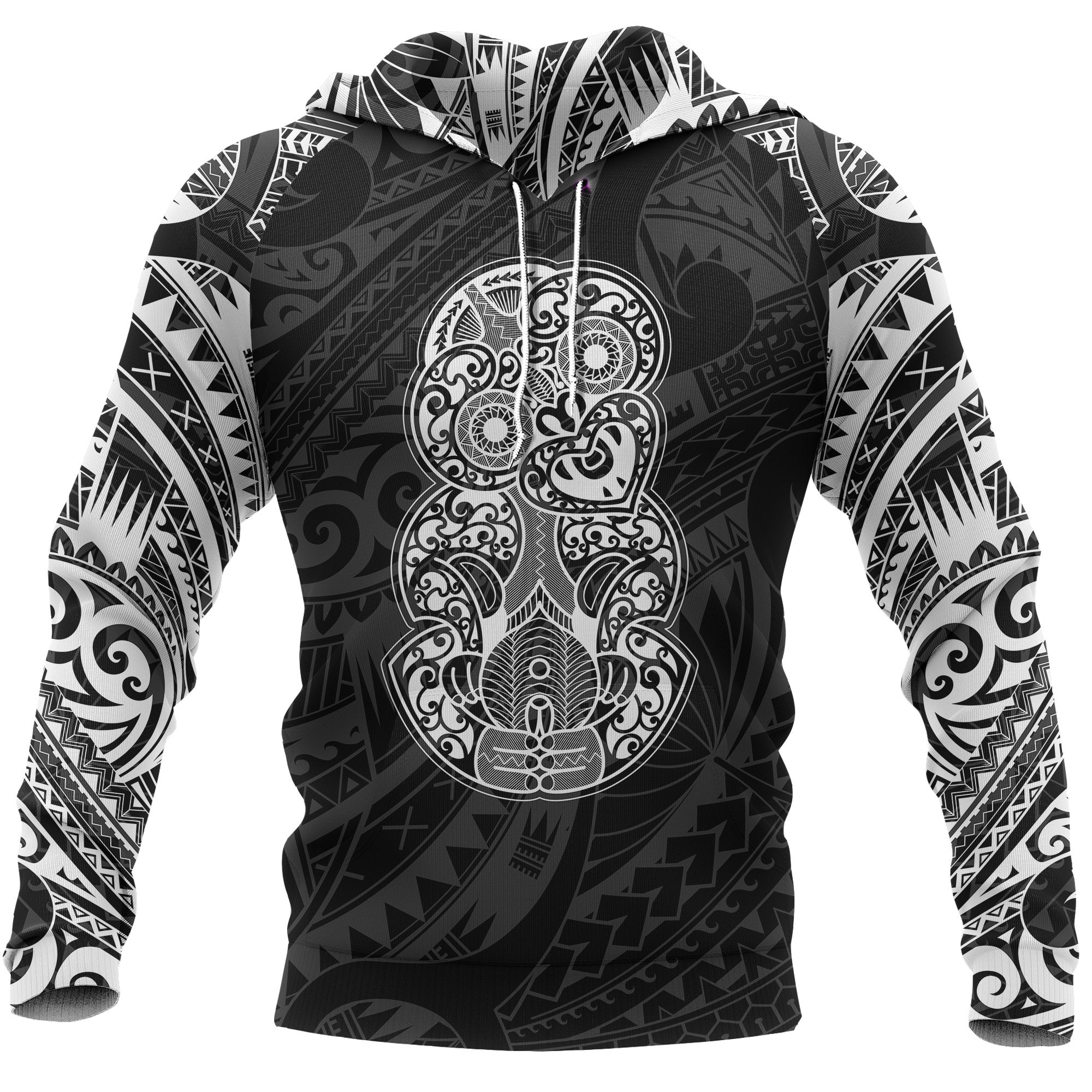Hei Tiki Maori Tattoo All Over Hoodie White Unisex White - Polynesian Pride