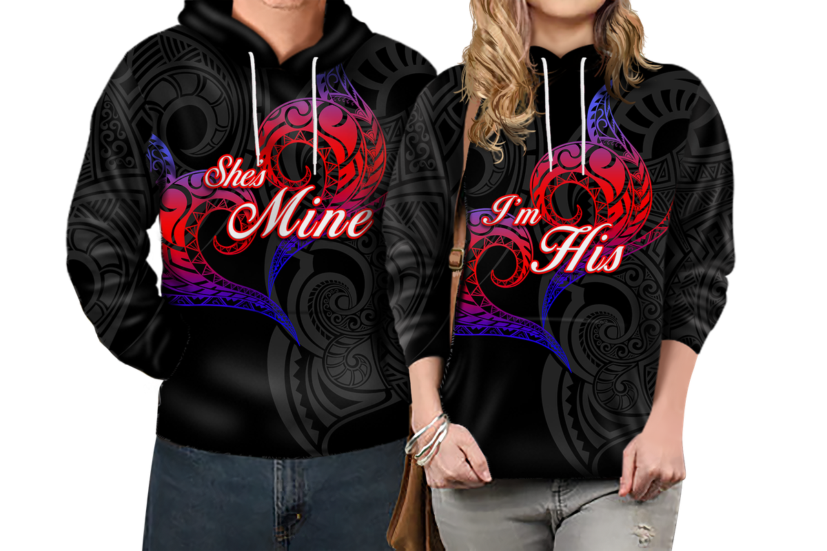 Valentine Day Guam Couple Hoodie Heart Tribal LT12 - Polynesian Pride