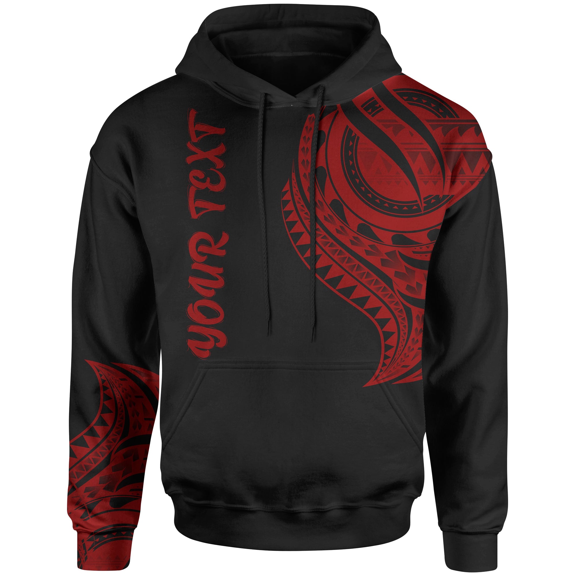 Samoa Custom Hoodie Samoan Tatau Red Patterns Unisex Black - Polynesian Pride