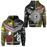 New Zealand Niue Hoodie Maori and Polynesian Together Black LT8 Yellow - Polynesian Pride