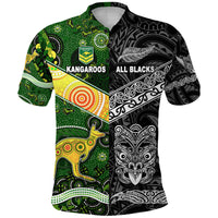 New Zealand Australia Rugby Polo Shirt Maori All Black and Aboriginal Kangaroos Together LT8 Kid - Polynesian Pride