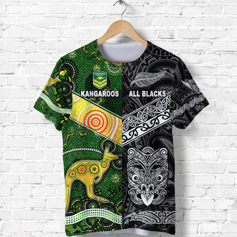 Custom New Zealand Maori All Black and Australia Kangaroos Aboriginal T Shirt Rugby Together LT8 Kid - Polynesian Pride