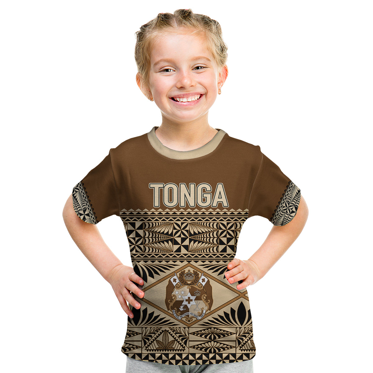 Personalised Tonga Independence Day Kid T Shirt Ngatu Tapa Style LT7 Youth XL Size14 - Polynesian Pride
