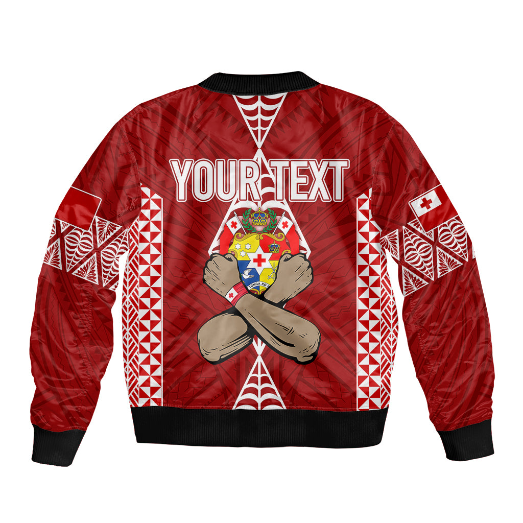 Personalised Tonga Rugby Sleeve Zip Bomber Jacket Mate Ma'a Tonga Independence Day LT7 - Polynesian Pride