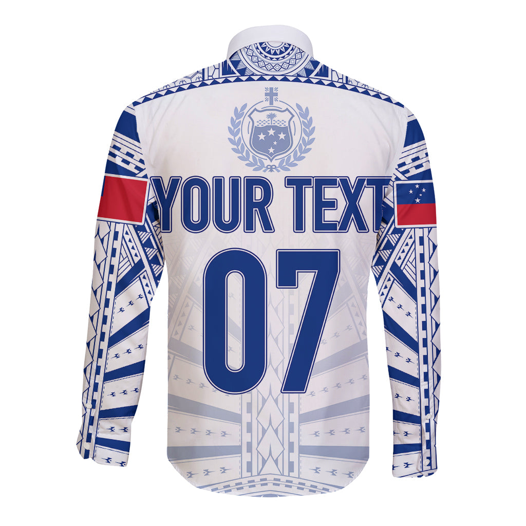 Personalised Samoa Rugby Long Sleeve Button Shirt Manu Samoa Gradient White LT7 - Polynesian Pride