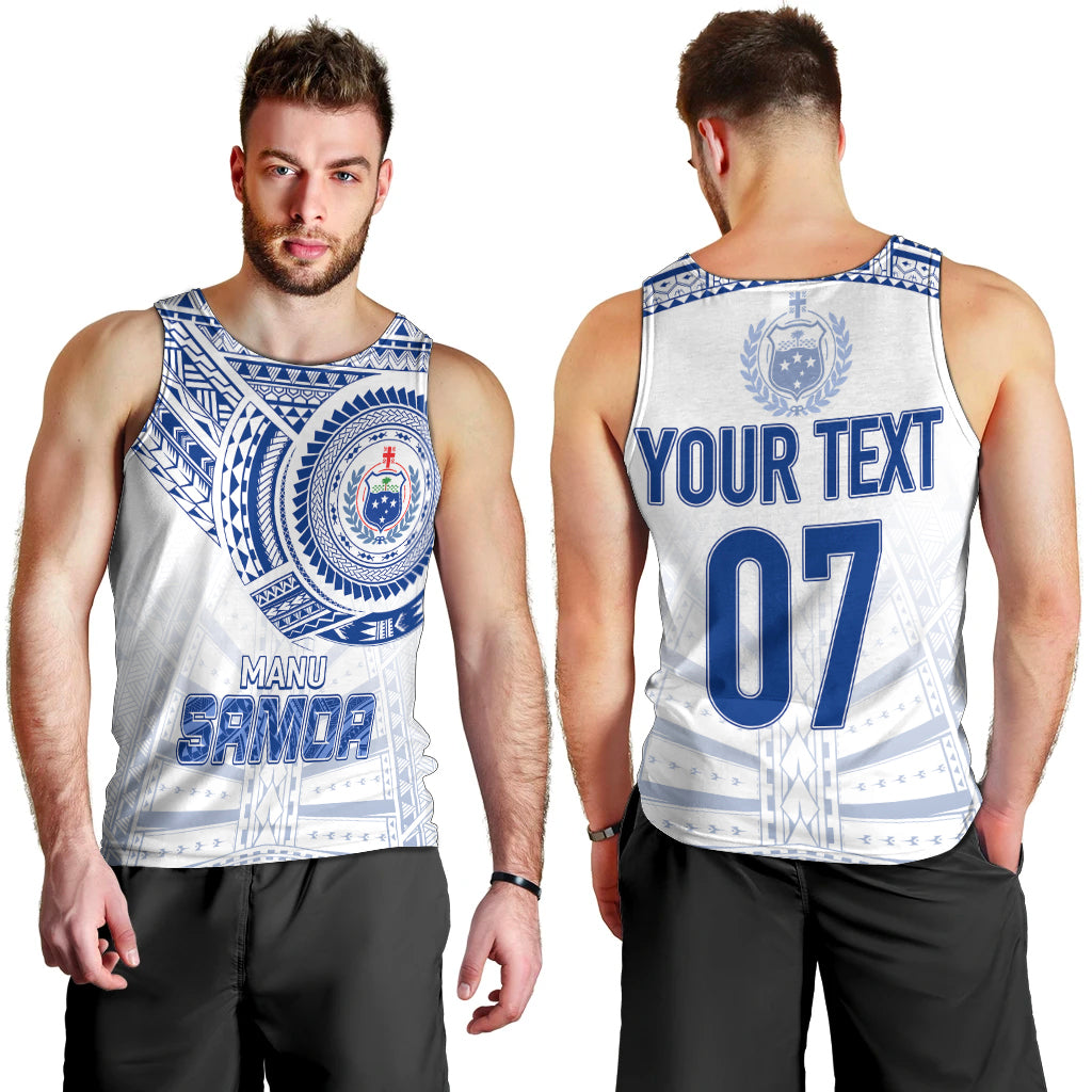 Personalised Samoa Rugby Men Tank Top Manu Samoa Gradient White LT7 - Polynesian Pride