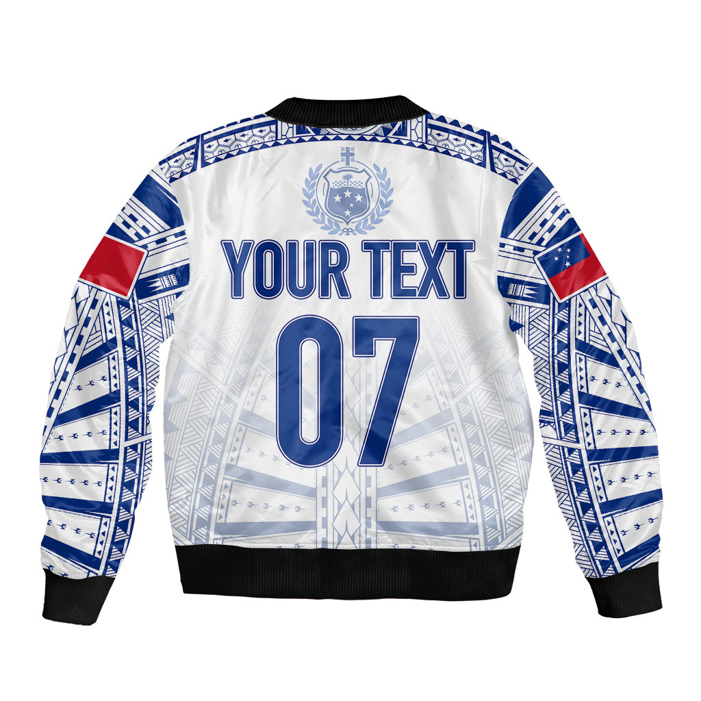 Personalised Samoa Rugby Sleeve Zip Bomber Jacket Manu Samoa Gradient White LT7 - Polynesian Pride