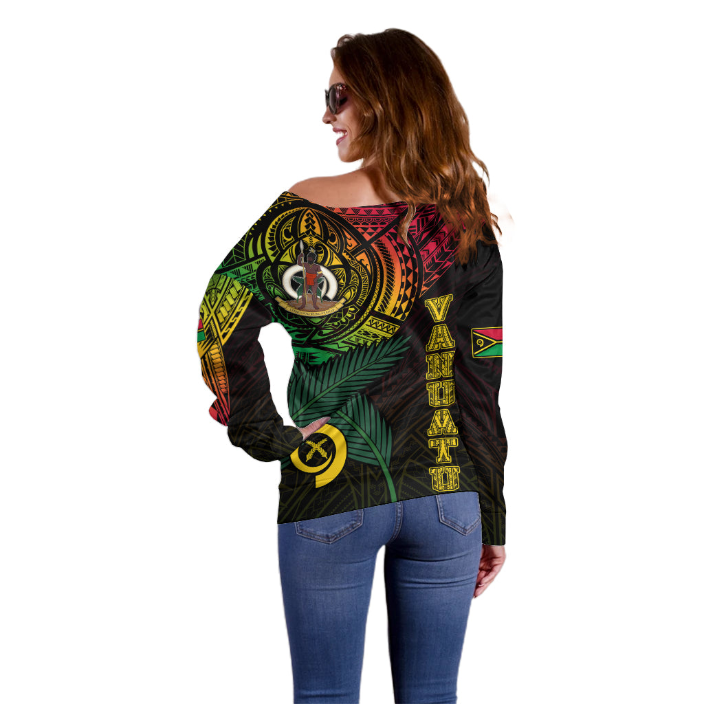 Personalised Vanuatu Off Shoulder Sweater Turtle Chest Tattoo Flag Color LT7 - Polynesian Pride
