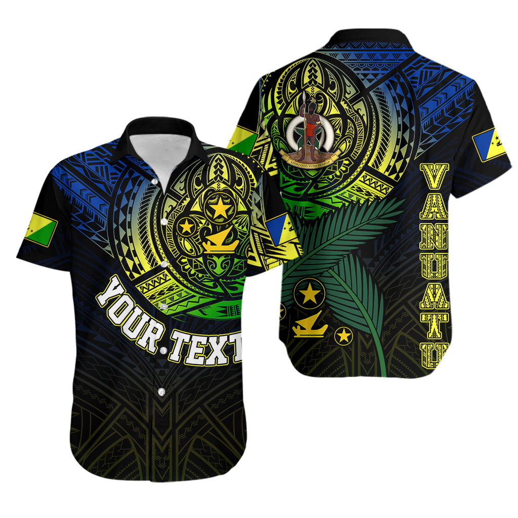 Personalised Vanuatu Hawaiian Shirt Turtle Chest Tattoo Flag Color - Malampa LT7 Black - Polynesian Pride