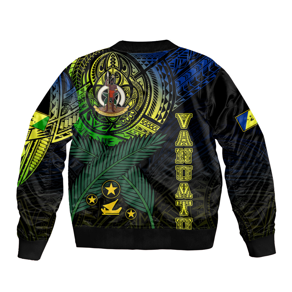 Personalised Vanuatu Sleeve Zip Bomber Jacket Turtle Chest Tattoo Flag Color - Malampa LT7 - Polynesian Pride