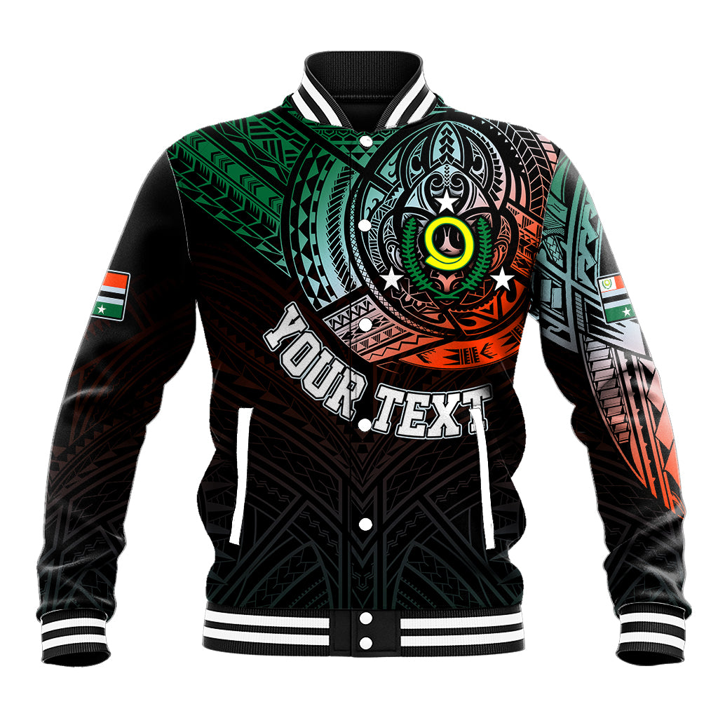 Personalised Vanuatu Baseball Jacket Turtle Chest Tattoo Flag Color - Penama LT7 Unisex Black - Polynesian Pride
