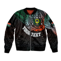 Personalised Vanuatu Sleeve Zip Bomber Jacket Turtle Chest Tattoo Flag Color - Penama LT7 Unisex Black - Polynesian Pride