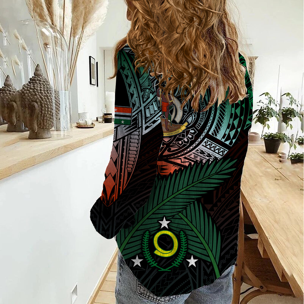 Personalised Vanuatu Women Casual Shirt Turtle Chest Tattoo Flag Color - Penama LT7 - Polynesian Pride