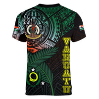 Personalised Vanuatu Women V Neck T Shirt Turtle Chest Tattoo Flag Color - Penama LT7 - Polynesian Pride