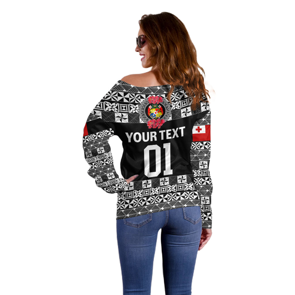 (Custom Personalised) Tonga Emancipation Day Off Shoulder Sweater Independence Day - Simple Ngatu Heilala Flower - Black LT8 - Polynesian Pride