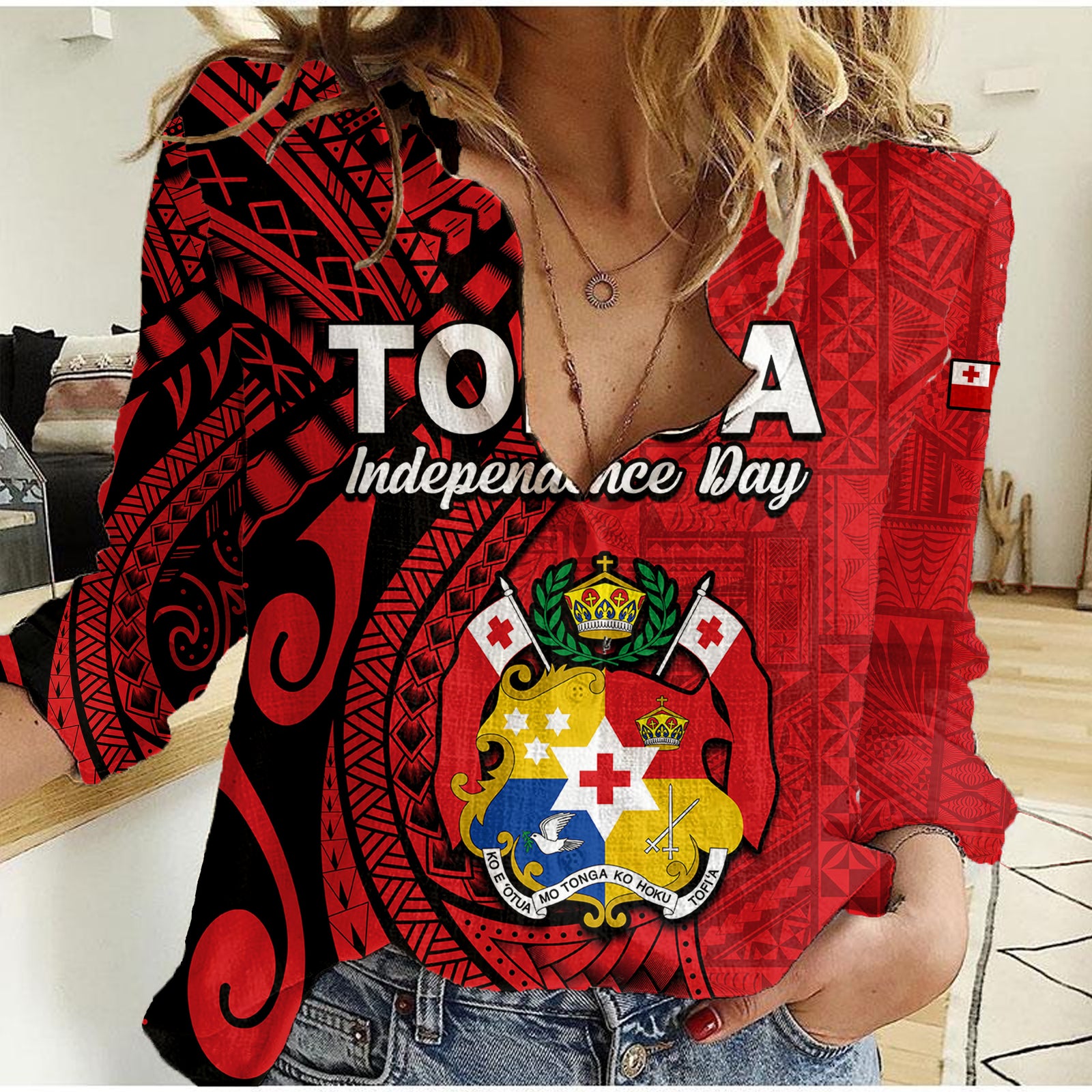 Tonga Independence Anniversary Women Casual Shirt Tongan Tribal Pattern Unique Version LT9 Female Red - Polynesian Pride
