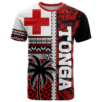 Tonga Kupesi Ngatu T-Shirt - Proud Tonga Flag and Palm Tree LT9 Red - Polynesian Pride