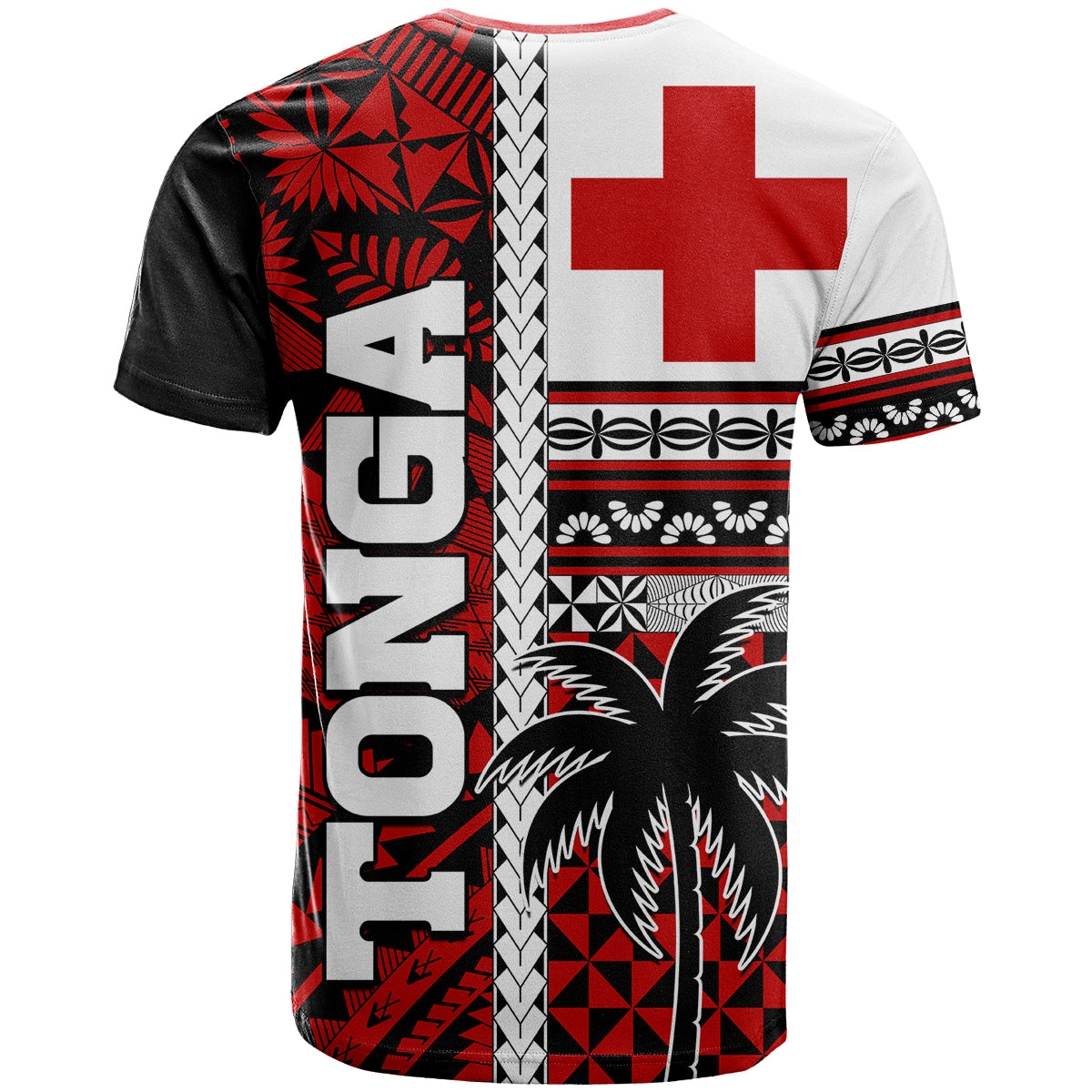 Tonga Kupesi Ngatu T-Shirt - Proud Tonga Flag and Palm Tree LT9 - Polynesian Pride