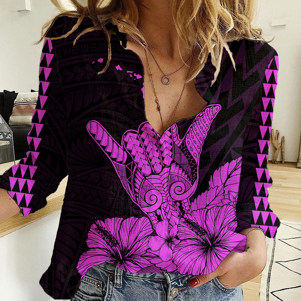 Hawaii Shaka Sign Women Casual Shirt Purple Version LT9 Female Purple - Polynesian Pride