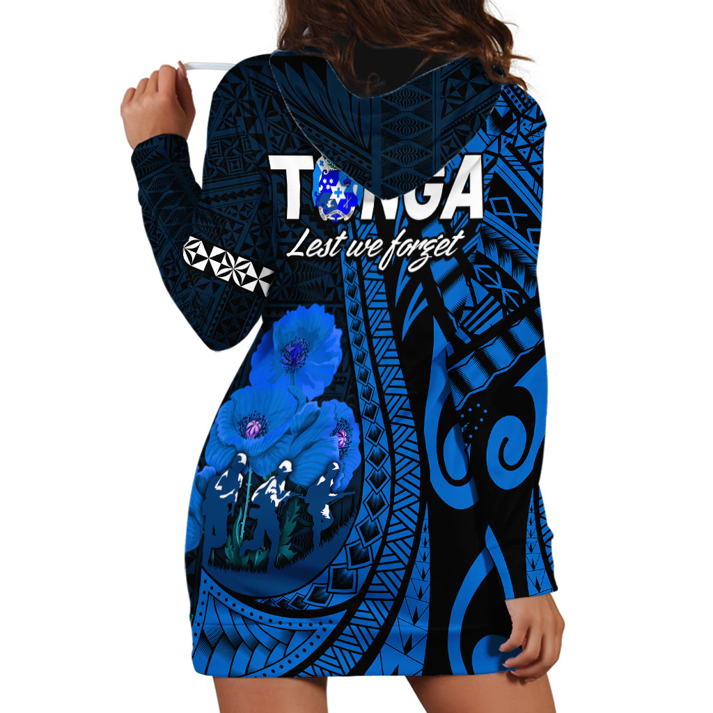 Tonga ANZAC Day Hoodie Dress Lest We Forget Blue Version LT9 - Polynesian Pride