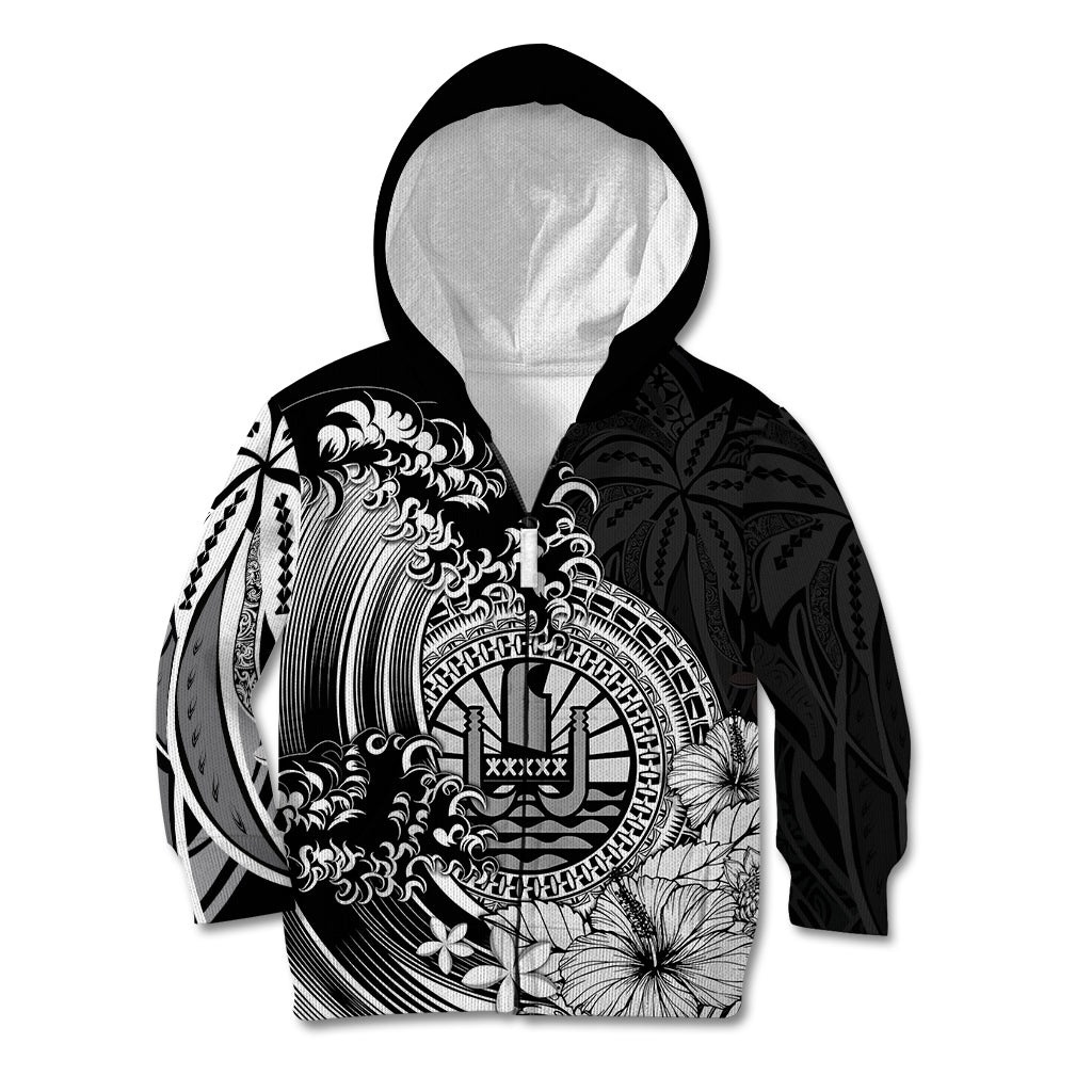 Polynesian Tahiti Island Kid Hoodie The Wave of Water - Black LT9 - Polynesian Pride