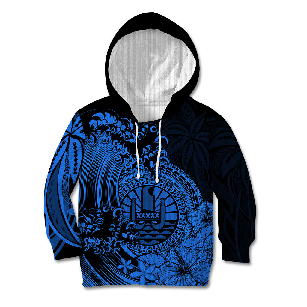 Polynesian Tahiti Island Kid Hoodie The Wave of Water - Blue LT9 Hoodie Blue - Polynesian Pride