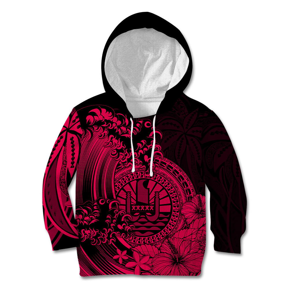 Polynesian Tahiti Island Kid Hoodie The Wave of Water - Pink LT9 Hoodie Pink - Polynesian Pride