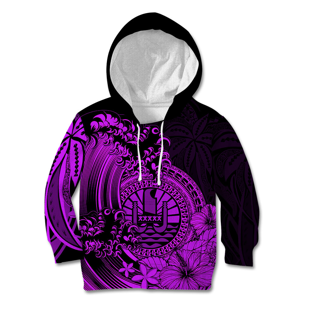 Polynesian Tahiti Island Kid Hoodie The Wave of Water - Purple LT9 Hoodie Purple - Polynesian Pride