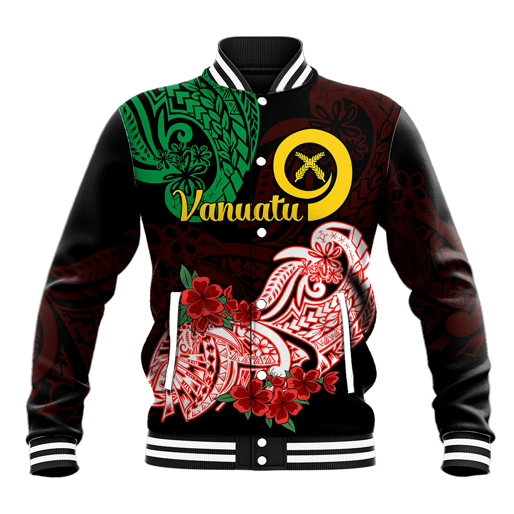 Vanuatu Baseball Jacket Polynesian Floral Tribal LT9 Unisex Black - Polynesian Pride