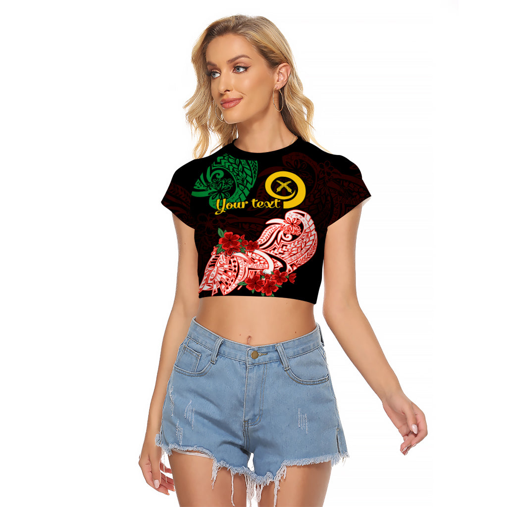 (Custom Personalised) Vanuatu Raglan Cropped T Shirt Polynesian Floral Tribal LT9 Female Black - Polynesian Pride