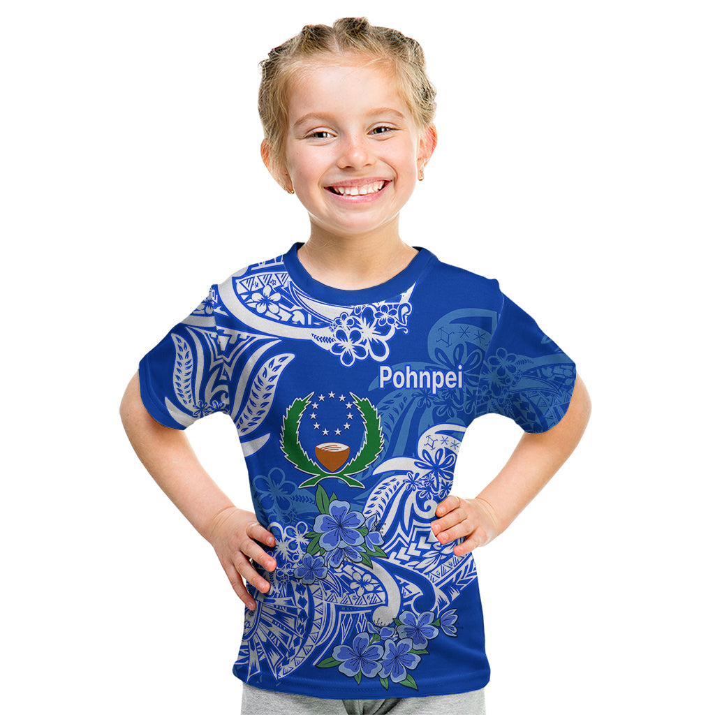 FSM Pohnpei State Kid T Shirt Polynesian Floral Tribal LT9 Blue - Polynesian Pride