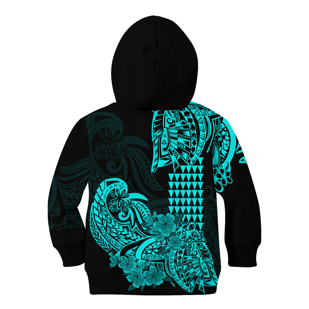 Hawaii Kakau Kid Hoodie Polynesian Floral Tribal Aqua Version LT9 - Polynesian Pride