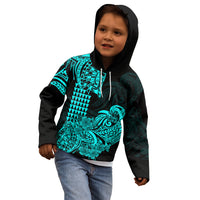 Hawaii Kakau Kid Hoodie Polynesian Floral Tribal Aqua Version LT9 - Polynesian Pride