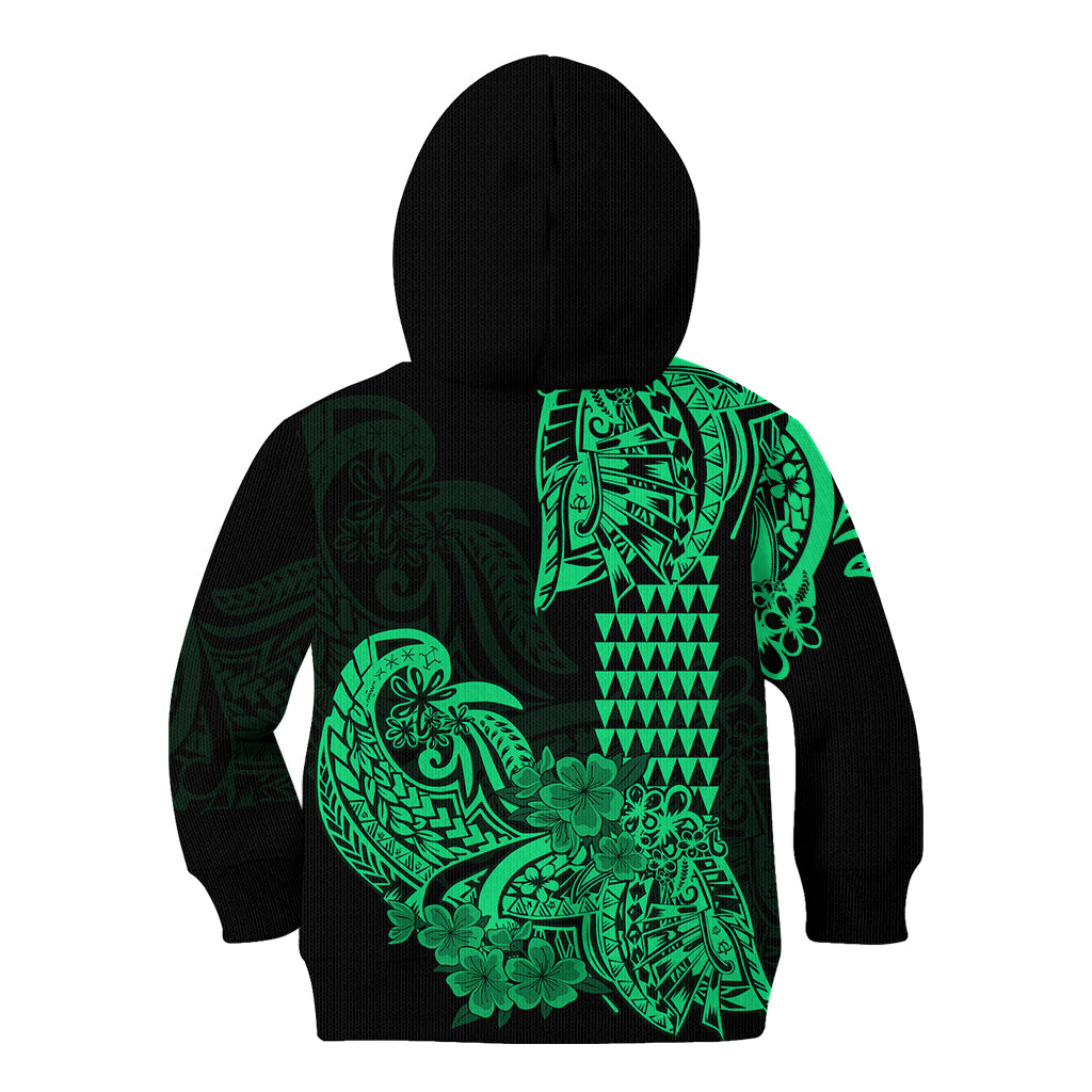 Hawaii Kakau Kid Hoodie Polynesian Floral Tribal Green Version LT9 - Polynesian Pride