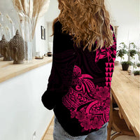 Hawaii Kakau Women Casual Shirt Polynesian Floral Tribal Pink Version LT9 - Polynesian Pride