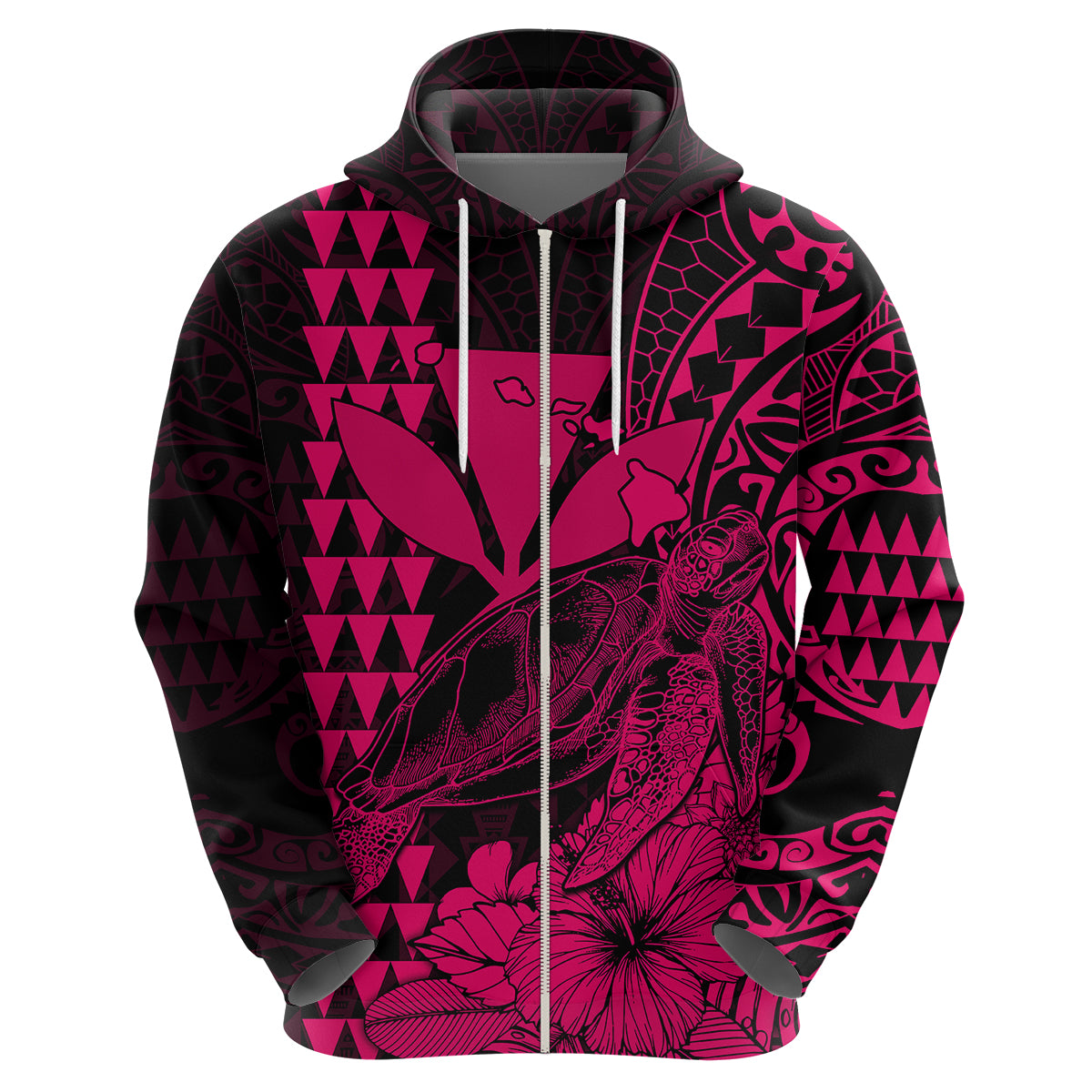 Custom Kakau Polynesian Tribal Hawaiian Turtle with Kanaka Maoli Pink Hoodie LT9 - Polynesian Pride