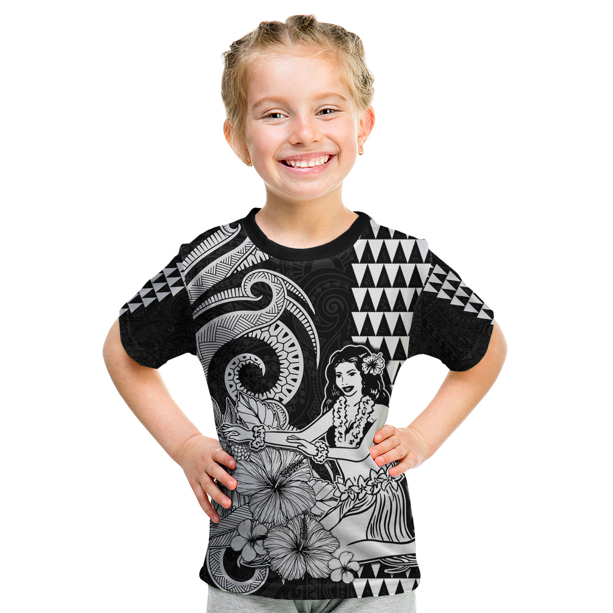 Aloha Hula Girl Hawaiian Tribal and Simple Kakau Kid T Shirt LT9 Youth XL Size14 - Polynesian Pride