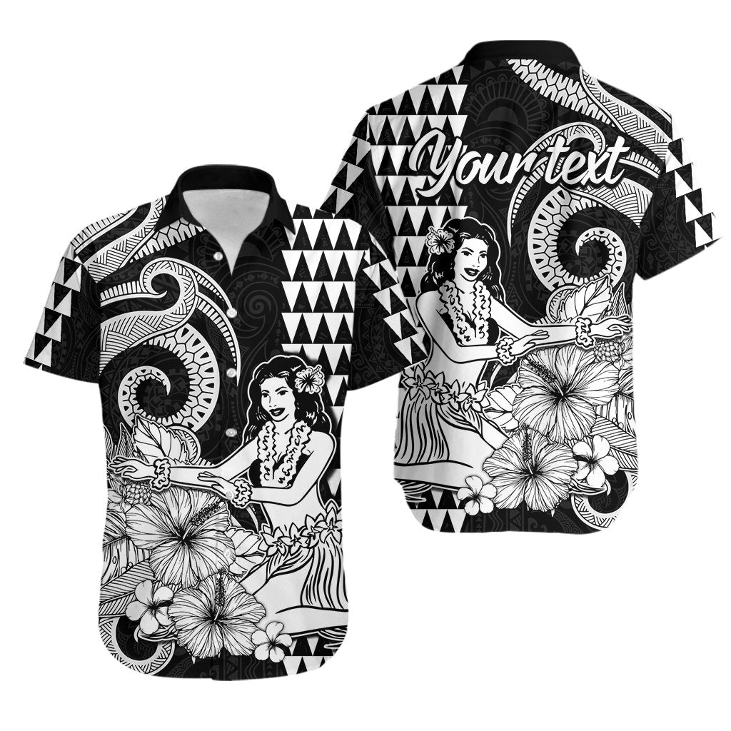 (Custom Personalised) Aloha Hula Girl Hawaiian Tribal and Simple Kakau Hawaiian Shirt LT9 Black - Polynesian Pride