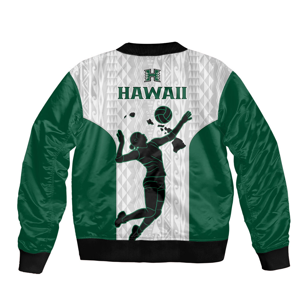 Hawaii Volleyball Sleeve Zip Bomber Jacket Hawaiian Kakau White Style LT14 - Polynesian Pride