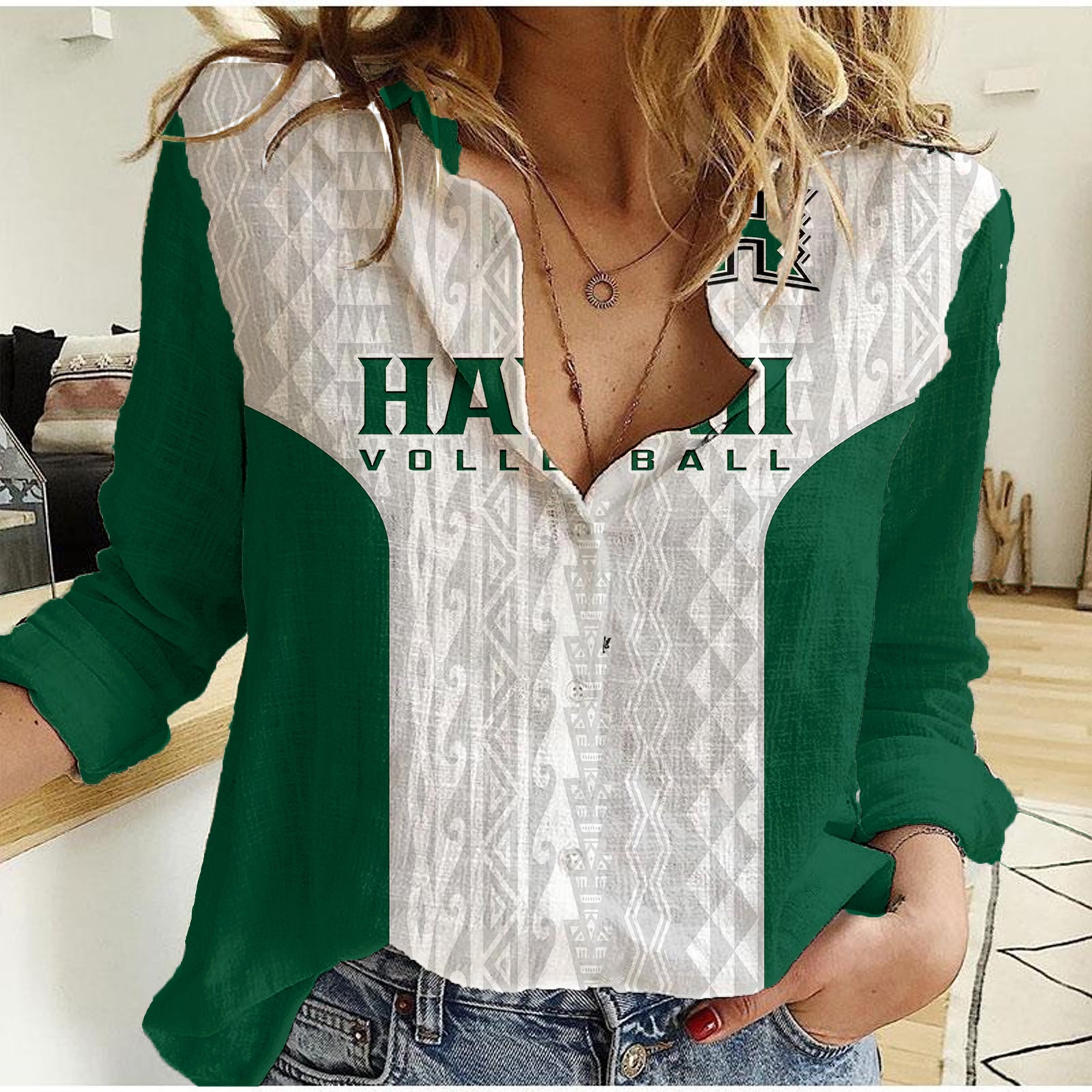 Hawaii Volleyball Women Casual Shirt Hawaiian Kakau White Style LT14 Female White - Polynesian Pride