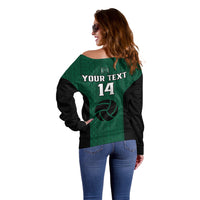 (Custom Text And Number) Hawaii Volleyball Off Shoulder Sweater Hawaiian Kakau Green Style LT14 - Polynesian Pride