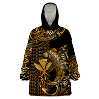 (Custom Personalised) Hawaii Hammerhead Shark Wearable Blanket Hoodie Polynesian Kakau With Kanaka Gold LT14 Unisex One Size - Polynesian Pride