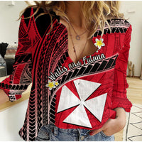 (Custom Personalised) Wallis And Futuna Women Casual Shirt Plumeria Flowers With Red Polynesian Pattern LT14 - Polynesian Pride