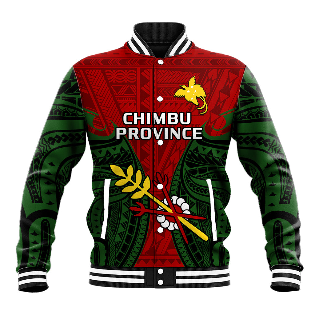 Papua New Guinea Baseball Jacket Chimbu Province Mix Coat Of Arms Polynesian Art LT14 Unisex Red - Polynesian Pride