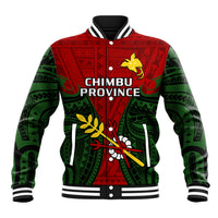 Papua New Guinea Baseball Jacket Chimbu Province Mix Coat Of Arms Polynesian Art LT14 Unisex Red - Polynesian Pride