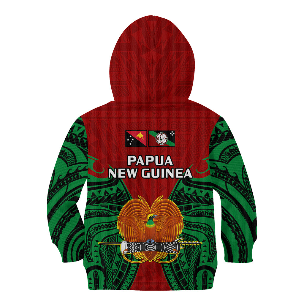 Papua New Guinea Kid Hoodie East New Britain Province Mix Coat Of Arms Polynesian Art LT14 Zip Hoodie Red - Polynesian Pride