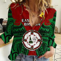 Papua New Guinea Women Casual Shirt East New Britain Province Mix Coat Of Arms Polynesian Art LT14 Female Red - Polynesian Pride