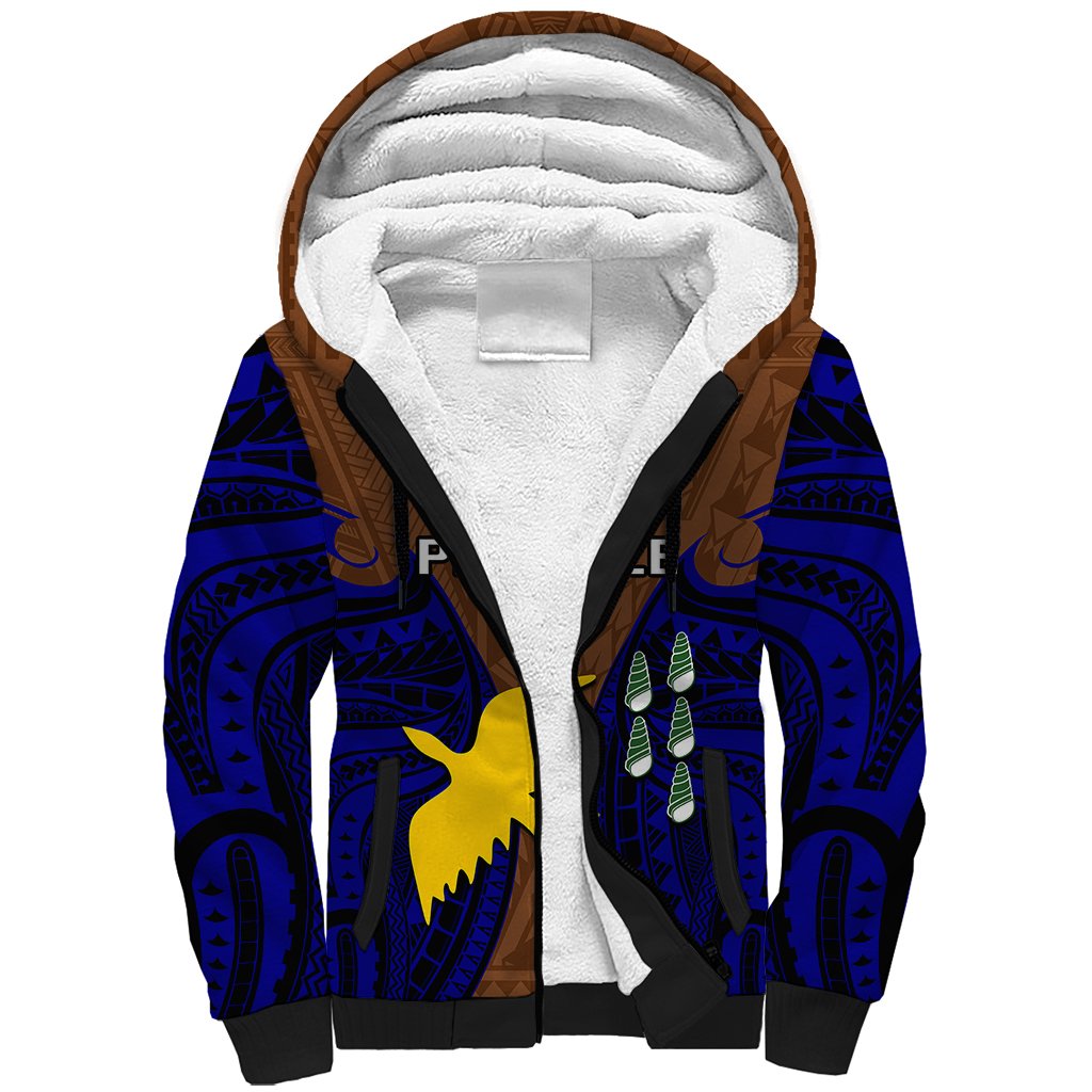 (Custom Personalised) Papua New Guinea Sherpa Hoodie Manus Province Mix Coat Of Arms Polynesian Art LT14 Unisex Brown - Polynesian Pride