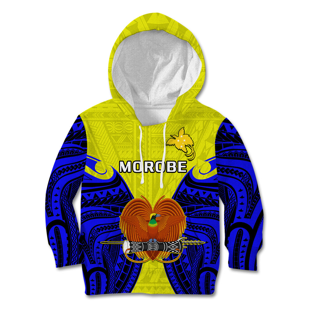 Papua New Guinea Kid Hoodie Morobe Province Mix Coat Of Arms Polynesian Art LT14 Hoodie Yellow - Polynesian Pride